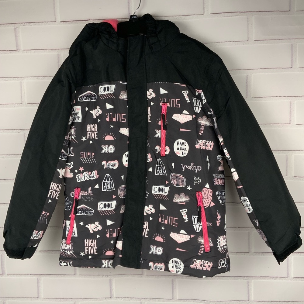 Athletech Girl Winter Coat Doodles Design Girls XL (14/16)  Black